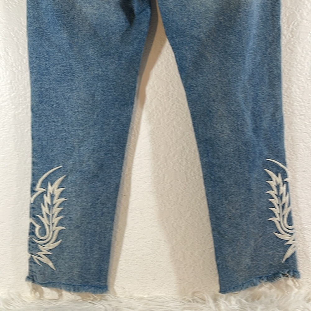 All Saints Philly Embroidered Blue Denim Jeans Raw Hem Size W25 - Picture 8 of 12